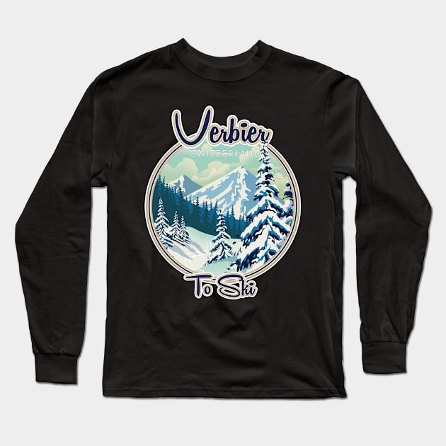 Verbier Switzerland Ski travel logo Long Sleeve T-Shirt by nickemporium1